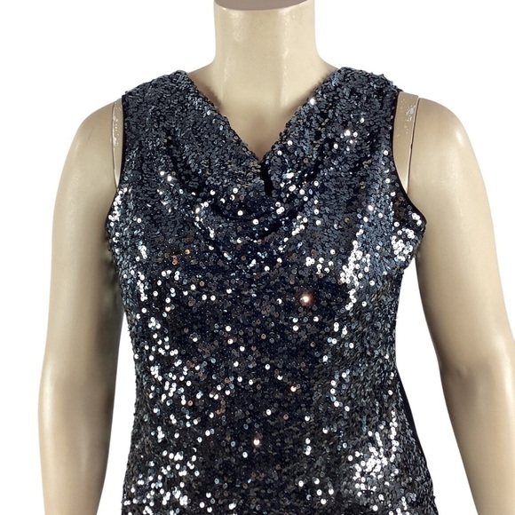 Calvin Klein Black Sequin Sleeveless Cowl Neck Top Size XL - Picture 2 of 7